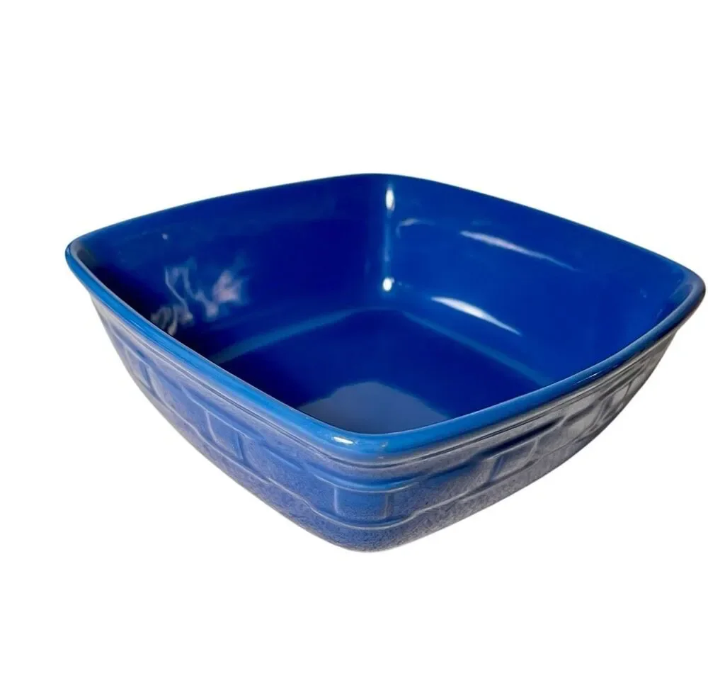 Longaberger Pottery Woven Traditions 8.5”Square Serving Bowl Cornflower Blue